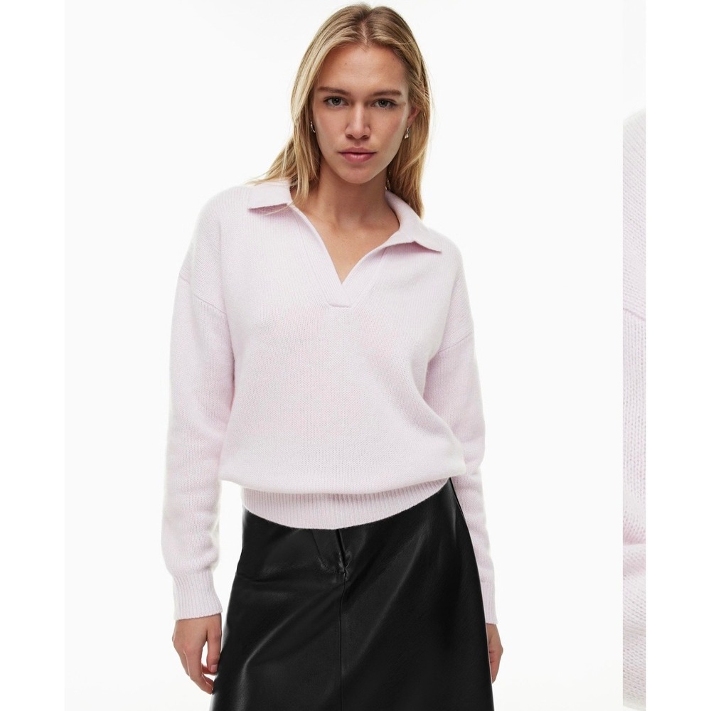Wilfred Aritzia Clara Luxe Cashmere Polo Sweater Iced Lilac Purple Small
